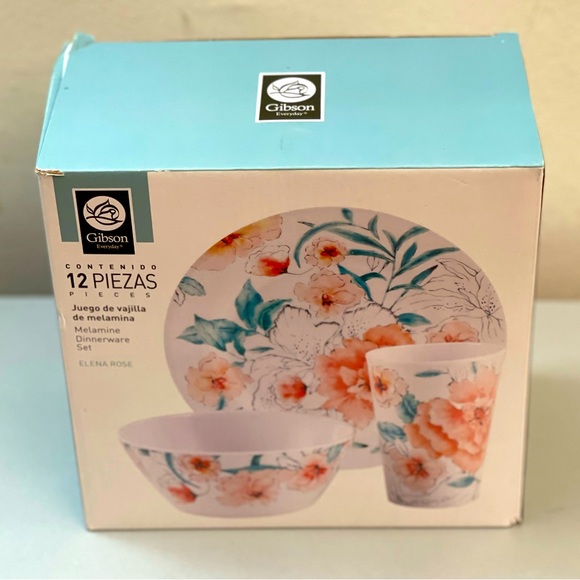 12 Pieces Melamine Dinnerware Set (ELENA ROSE) - Picture 1 of 7